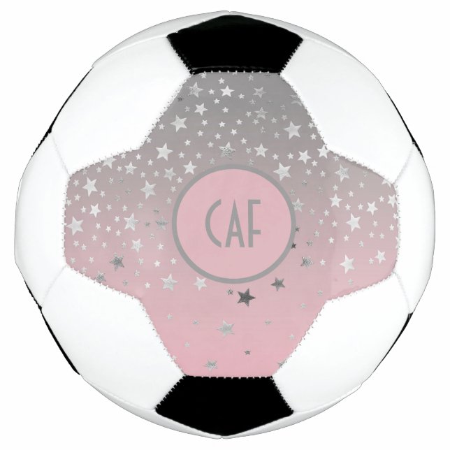 Monogram Pink Grey Stars Ombre Trendy Chic  Football (Front)