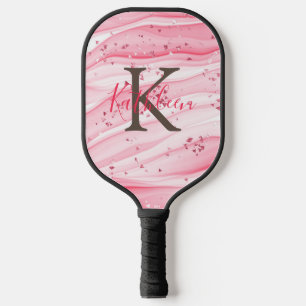 Monogram Pink Grey White Sparkle Glitter Swirl  Pickleball Paddle