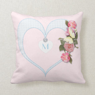 Monogram Pink, Heart,Flowers, Butterfly - Diamond Cushion