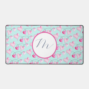 Monogram Pink Hearts Cute Desk Mat