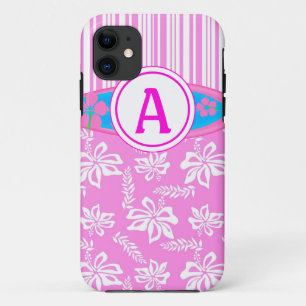 Monogram Pink Hibiscis and Surfboard iPhone 5 Case