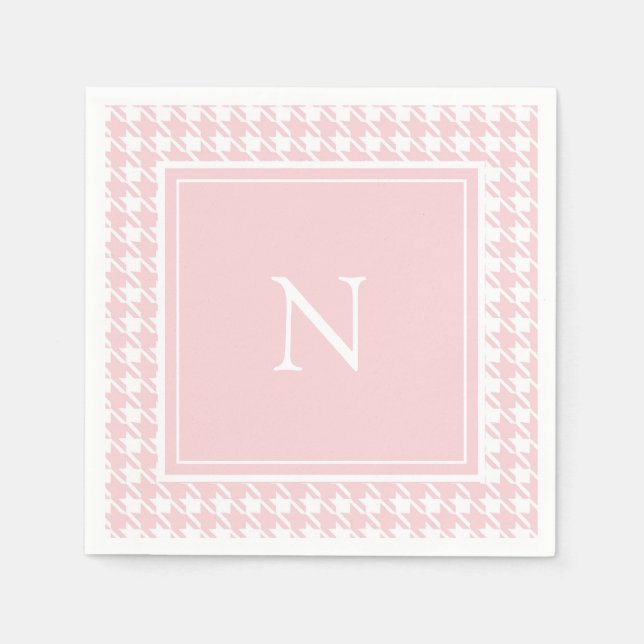 Monogram Pink Houndstooth Check Napkin (Front)