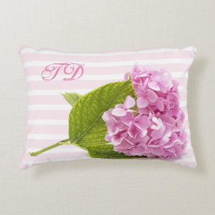 Monogram Pink Hydrangea Floral Accent Pillow