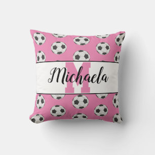 Monogram Pink Initial Soccer Ball Pattern Cushion