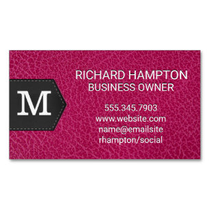 Monogram   Pink Leather and Patch Magnetic Business Card