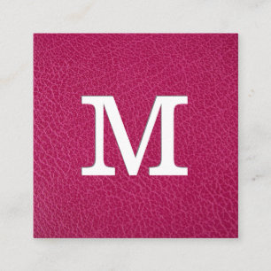 Monogram   Pink Leather Texture Square Business Card