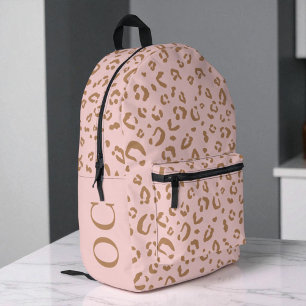 Monogram Pink Leopard Pattern Cute Girly Girls Printed Backpack