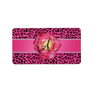 Monogram pink leopard pink rose label