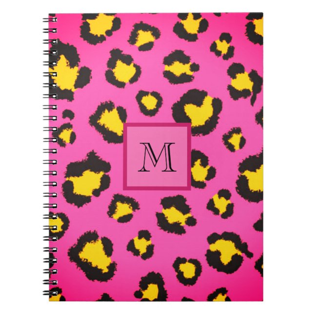 Monogram Pink Leopard Print Animal Cheetah Initial Notebook (Front)