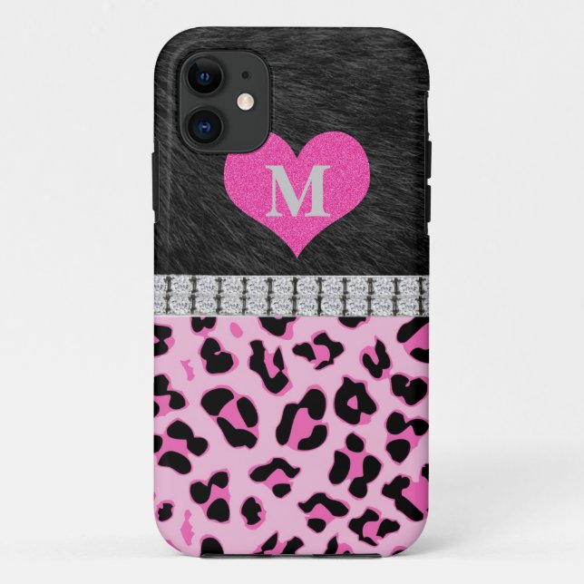 Monogram, Pink Leopard print, iPhone 5 Case (Back)