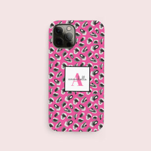 Monogram Pink Leopard Print Pattern Personalised Case-Mate iPhone 14 Case