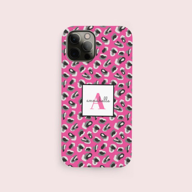 Monogram Pink Leopard Print Pattern Personalised Case-Mate iPhone Case (Creator Uploaded)