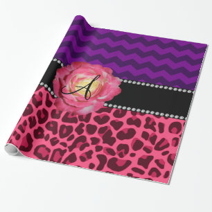 Monogram pink leopard purple chevrons wrapping paper