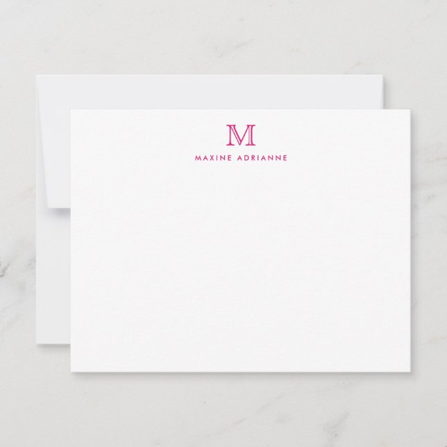 Monogram Pink Magenta Simple Classic Elegant Chic Card (Front)