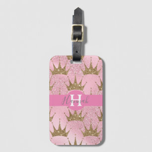 Monogram/Pink Mermaid Glitter Luggage Tag