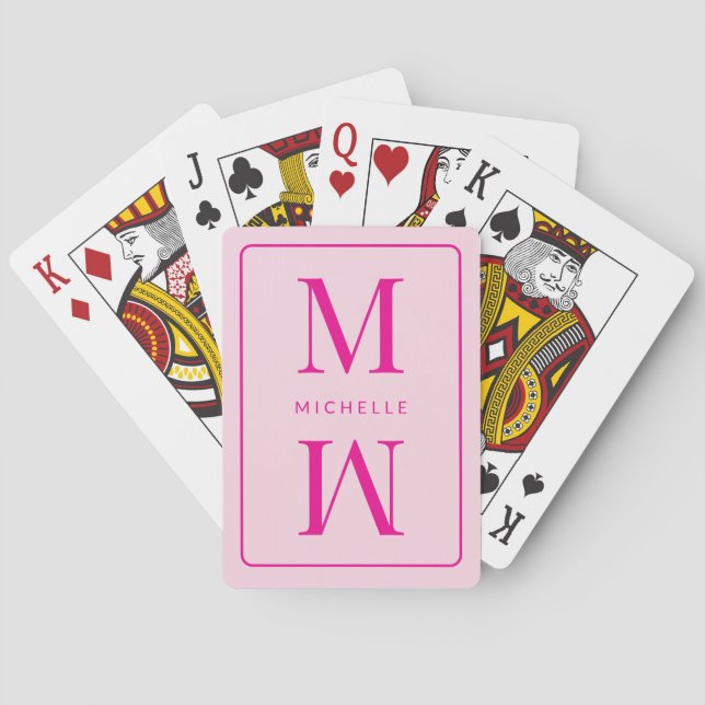 Monogram Pink Modern Inital Girly Chic Simple Glam Playing Cards (Back)