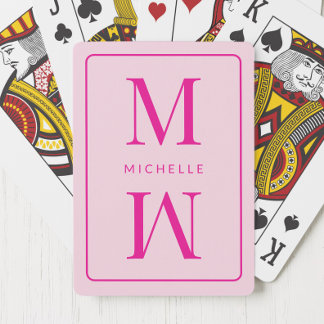 Monogram Pink Modern Inital Girly Chic Simple Glam Playing Cards