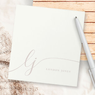 Monogram Pink Modern Minimal Feminine Rose Ivory Notepad
