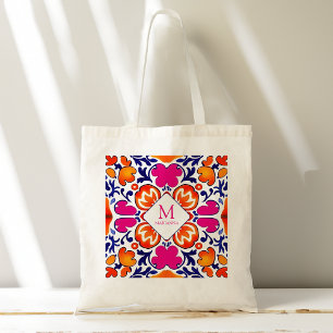 Monogram Pink orange blue bridal party favours Tote Bag
