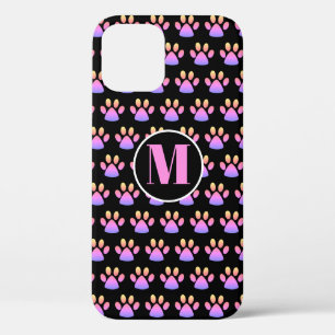 Monogram Pink Paw Print iPhone 12 Case