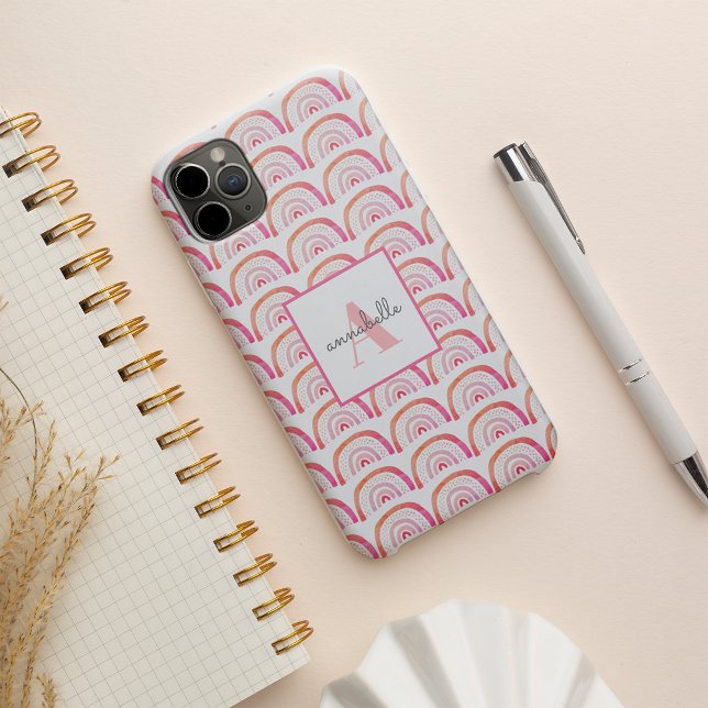 Monogram Pink Peach Rainbow Pattern Personalised Case-Mate iPhone Case (Creator Uploaded)