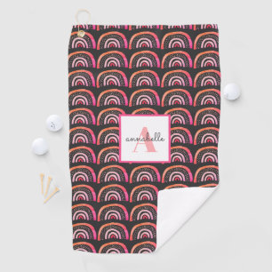 Monogram Pink Peach Rainbow Pattern Personalised Golf Towel