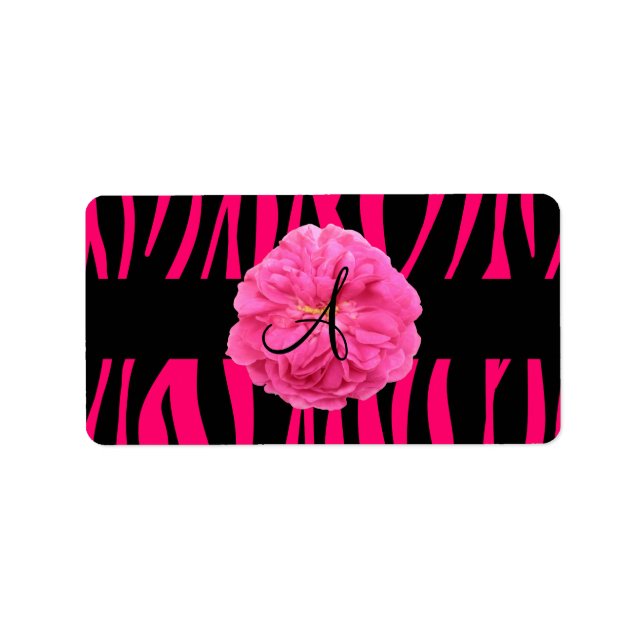 Monogram pink peony zebra stripes label (Front)