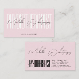 Monogram pink PHYSIOTHERAPIST modern script Business Card