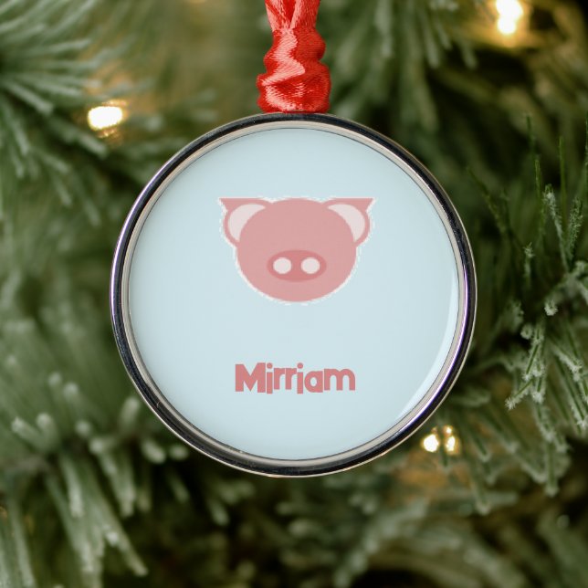 Monogram pink piglet on blue metal tree decoration (Tree)