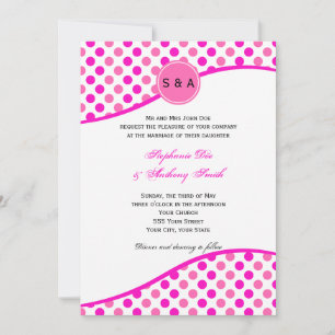 Monogram Pink Polka Dot Pattern Wedding Invitation