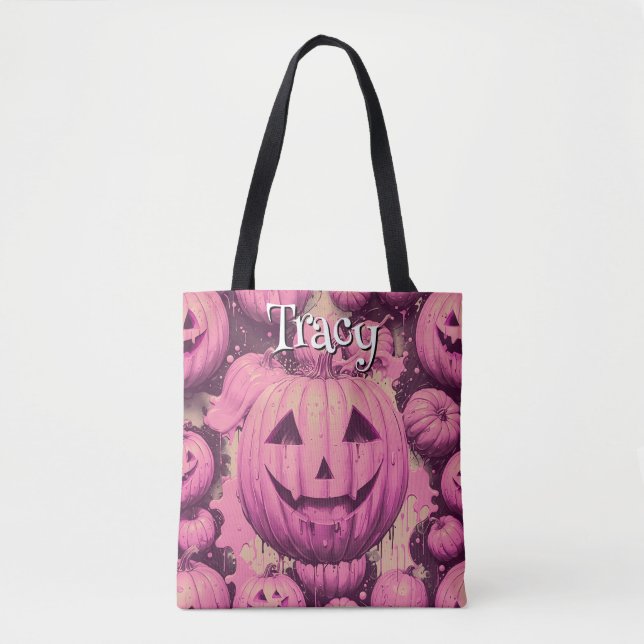 Monogram Pink Pumpkin Halloween  Tote Bag (Front)
