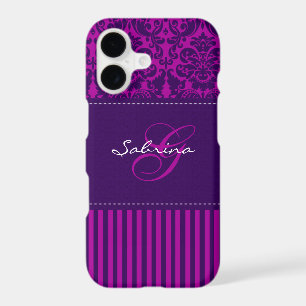 Monogram Pink, Purple Damask Stripe iPhone 7 Case