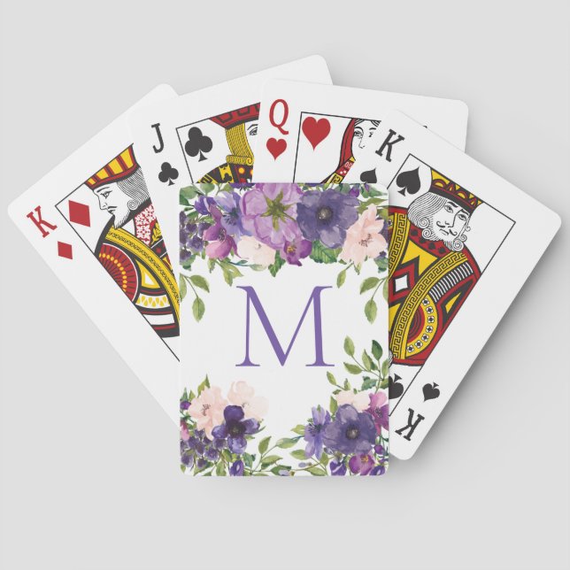 Monogram Pink Purple Floral  Playing Cards (Back)