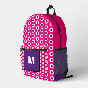Monogram Pink Purple Polka Dots Printed Backpack