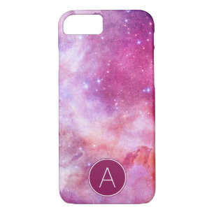 Monogram Pink & Purple Watercolor Abstract Galaxy iPhone 8/7 Case
