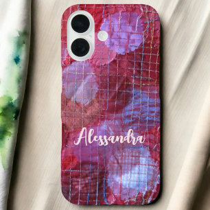 Monogram pink red purple abstract pattern iPhone 16 case