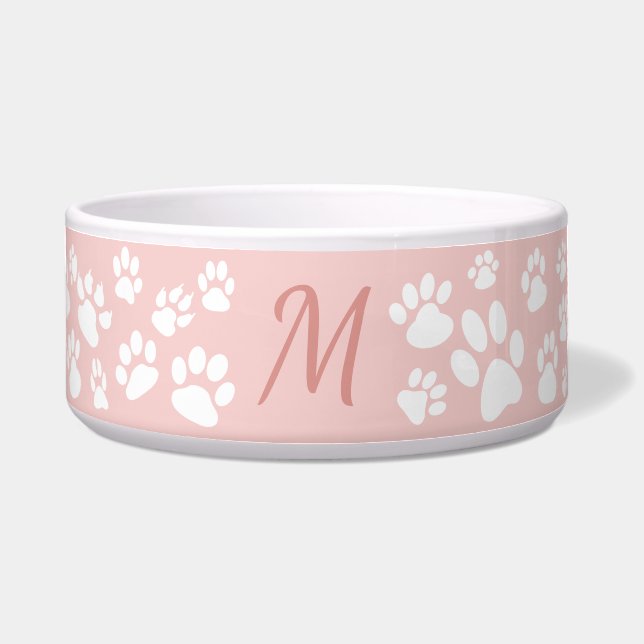 Monogram Pink Retro Scattered Dog Paw Prints (Front)