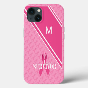 Monogram Pink Ribbon Breast Cancer Survivor iPhone 13 Case