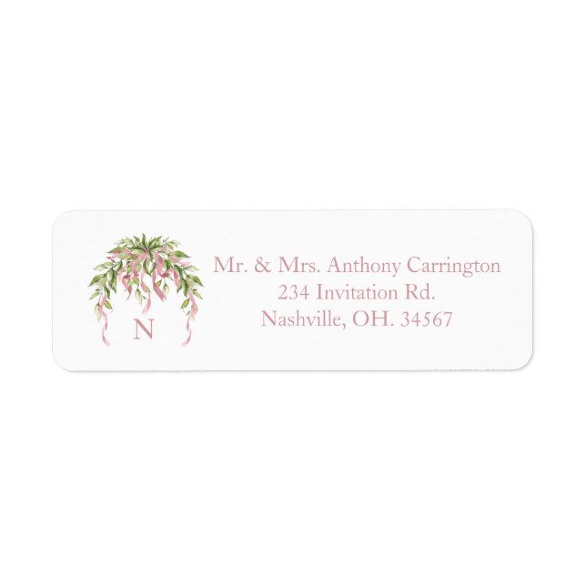 Monogram Pink Ribbons Floral Elegant Return Addres (Front)