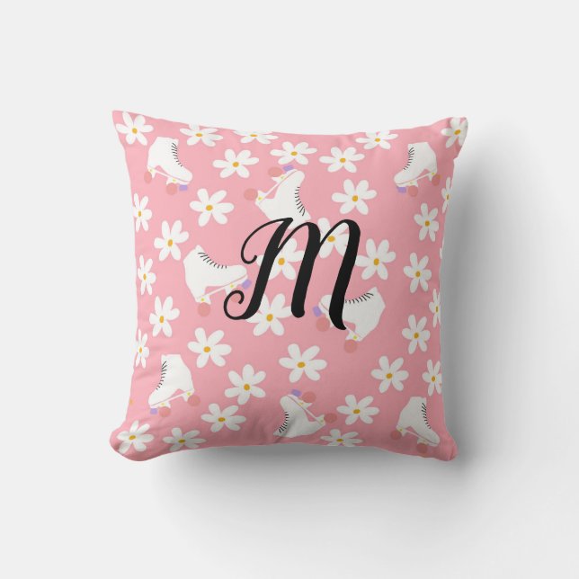 Monogram Pink Roller Skates Roller Skater Gift  Cushion (Front)