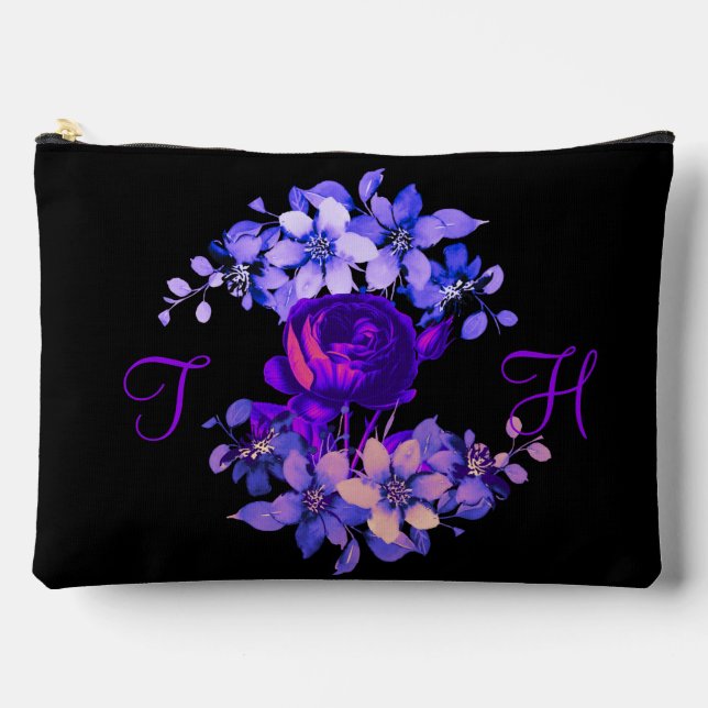 Monogram Pink Rose Elegant Custom  Accessory Pouch (Front)