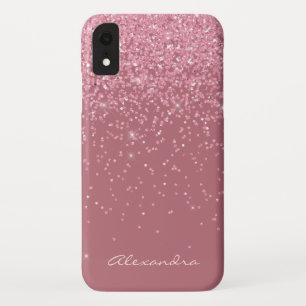 Monogram Pink - Rose Gold and Glitter Background iPhone XR Case