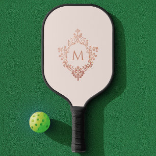  Monogram Pink Rose Gold Elegant Vintage Crest Pickleball Paddle