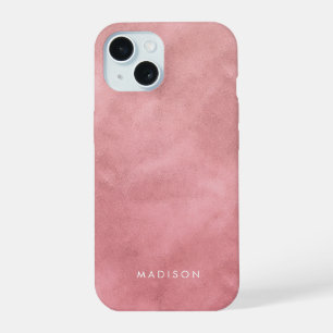Monogram Pink Rose Gold Watercolor Ombre Pattern iPhone 15 Case