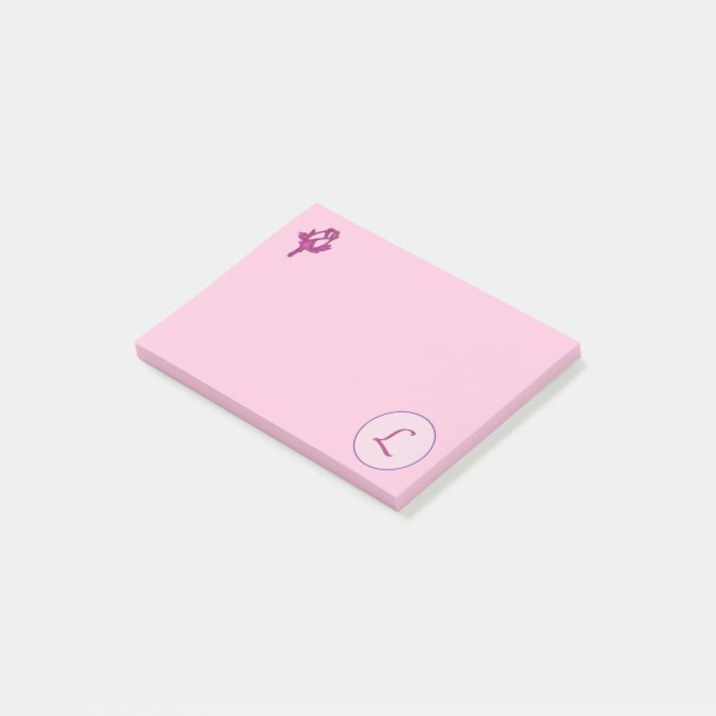 Monogram Pink Rose L Post-it Notes (Angled)