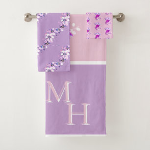 Monogram Pink Rose's Cottagecore Bath Towel Set