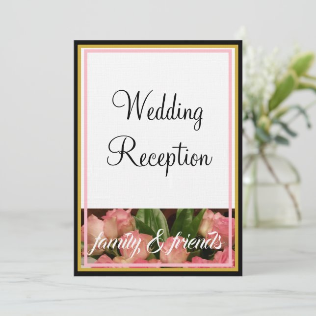 Monogram Pink Roses Wedding Family Friends Invitation (Standing Front)