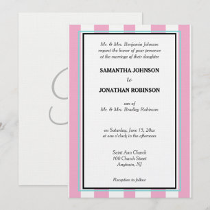 Monogram Pink Seafoam Blue White Stripes Invitation