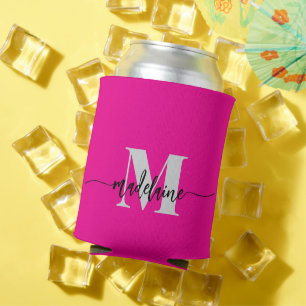 Monogram Pink Silver Black Personal Can Cooler