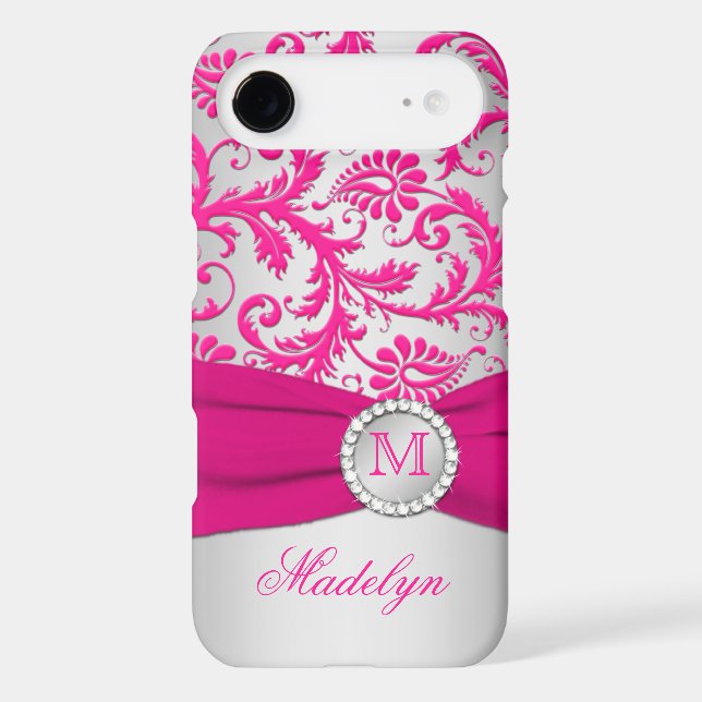 Monogram Pink, Silver Damask iPhone 6 case (Back)